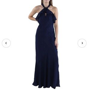 Lauren Ralph Lauren SATIN STRIPED EVENING Gown Navy Size 10